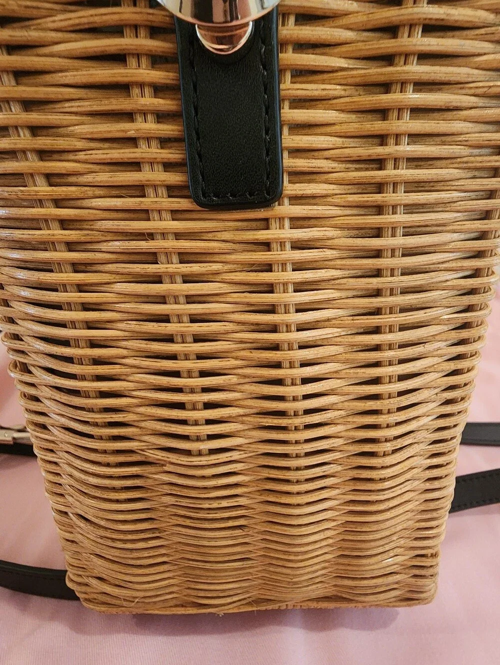 RARE Kate Spade Sam Gingham Wicker Medium Satchel Basket Bag W/ Dust Bag